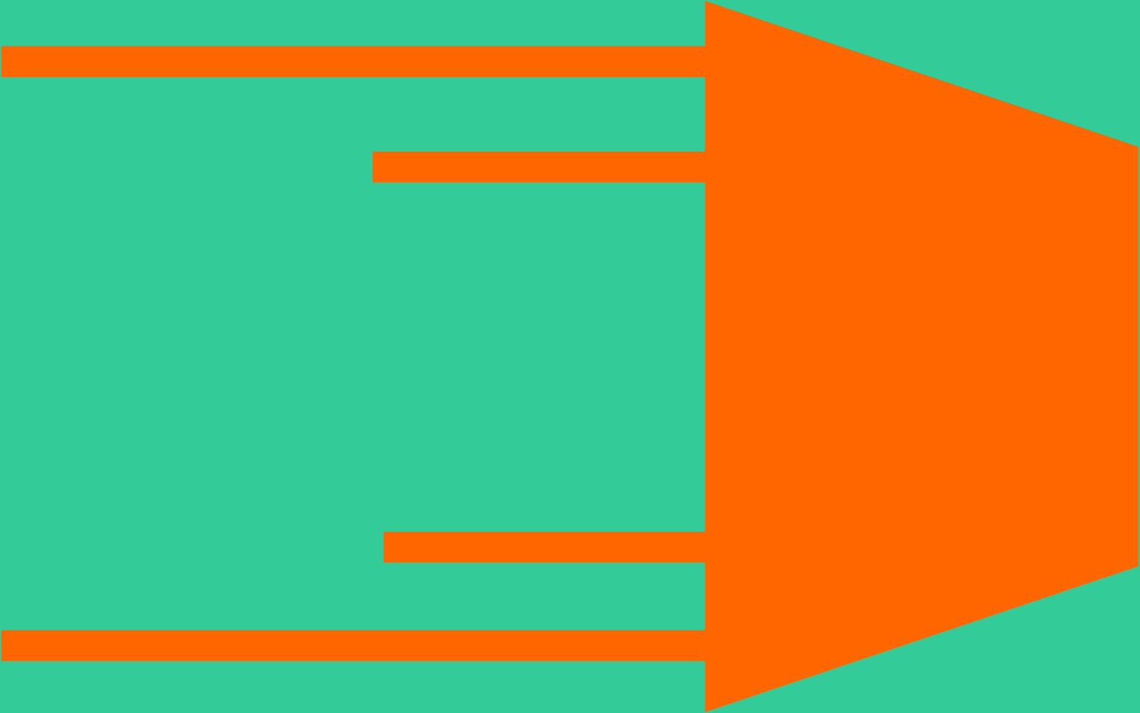 Shape Squeeze: an orange trapezoid and four orange bars pressing in from the left on a mint green field